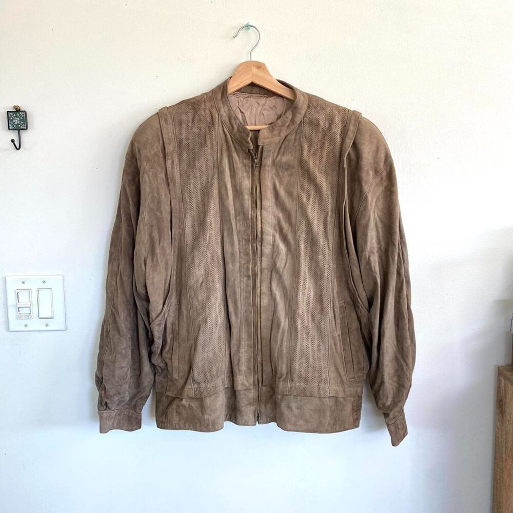 VINTAGE ECHTES LEDER ITALIAN TAN BROWN SUEDE LEATHER BOMBER JACKET SIZE XXL